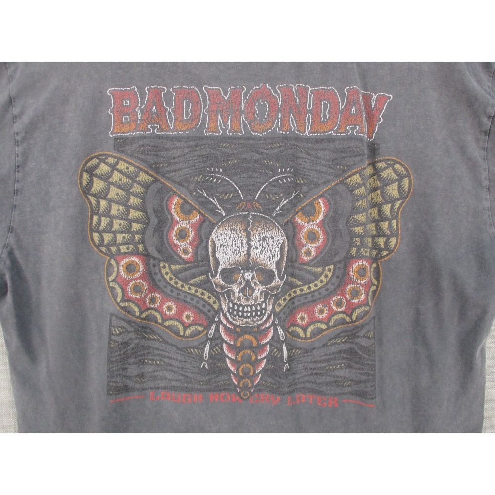 Bad Monday‎ Mens Acid Wash Logo Graphic T-Shirt Charcoal Grey Size UK L